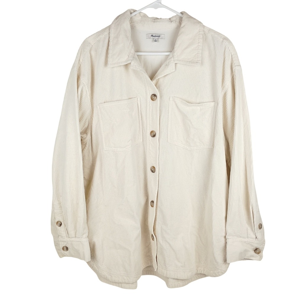Madewell Women's Cream Corduroy Shirt Jacket XL Cotton Button Down Shacket - Picture 1 of 7
